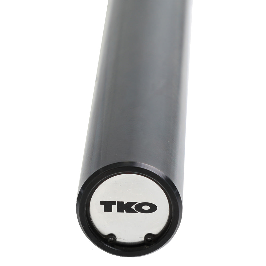Steel end cap with TKO logo on Olympic camber bar sleeve