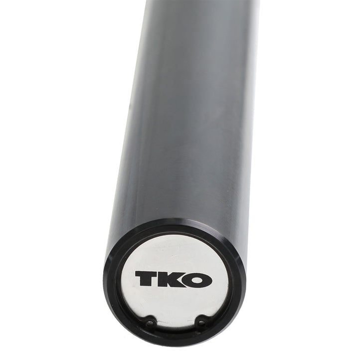 Steel end cap with TKO logo on Olympic camber bar sleeve