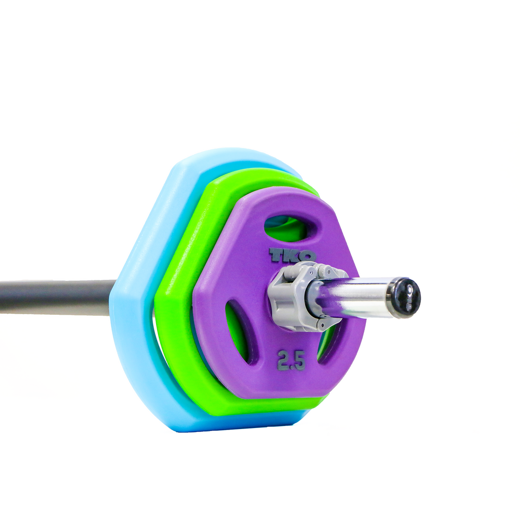 Complete TKO Cardio Pump Set with steel bar, urethane weight plates, and quick collars