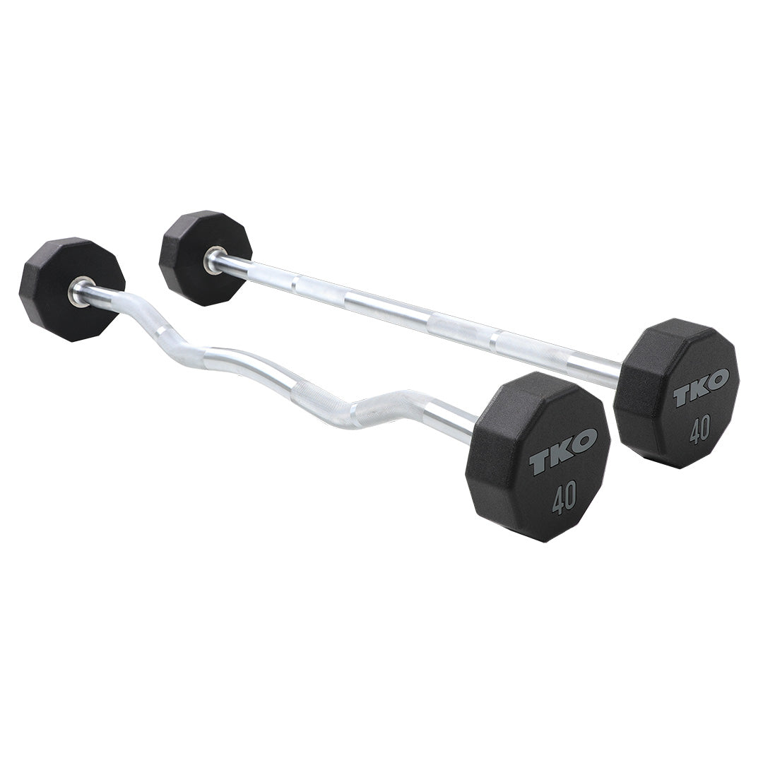 Angled view of TKO 10-sided urethane fixed curl bar