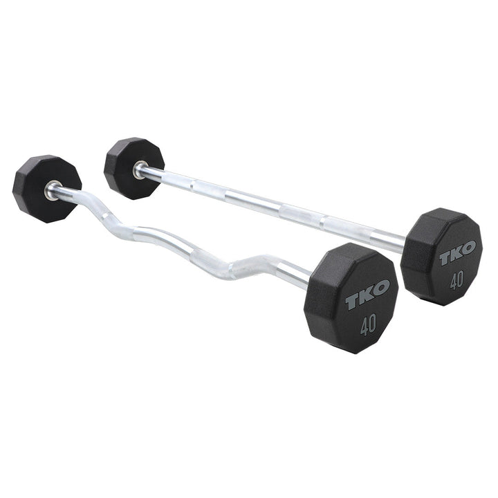 Angled view of TKO 10-sided urethane fixed curl bar