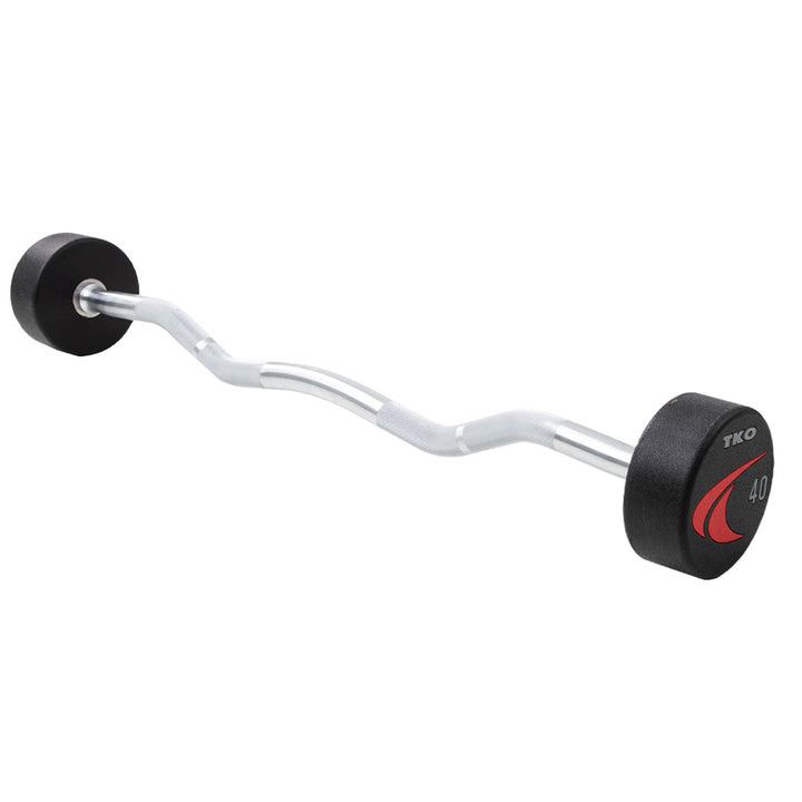 TKO fixed curl urethane barbell with urethane-encased weight heads and angled grip design