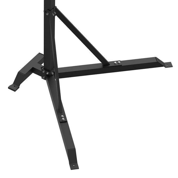 Close-up of the base and support frame on the TKO commercial heavy bag stand.