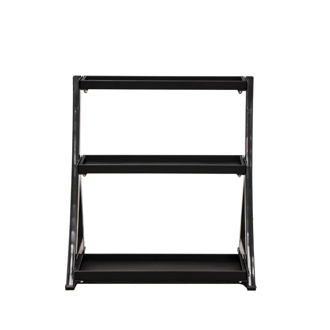 Front view of TKO multi-tier kettlebell storage rack