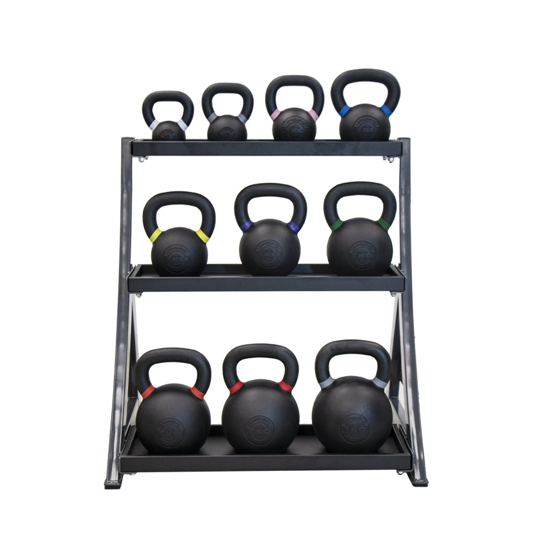 TKO kettlebell storage rack holding multiple kettlebells