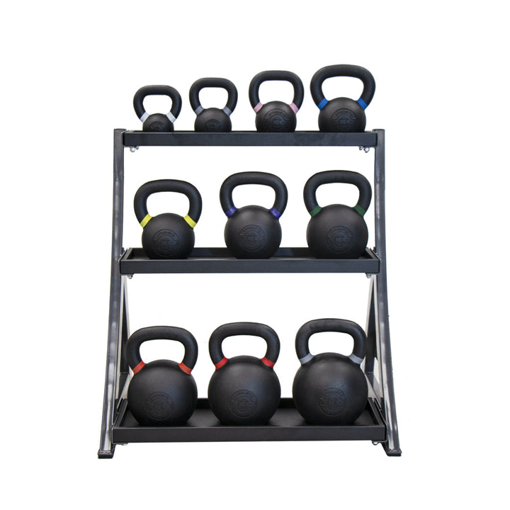 TKO kettlebell storage rack holding multiple kettlebells