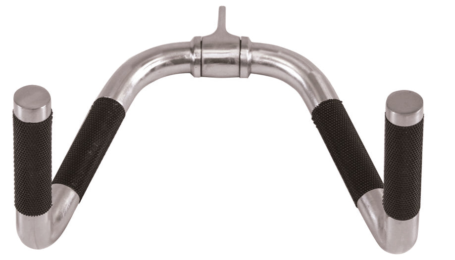TKO Multi-Exercise Chrome Bar with polyurethane grips and revolving center for cable machine workouts