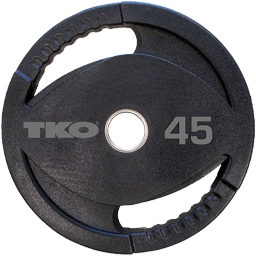 45 lb Olympic urethane grip plate with dual-slot handles and steel insert