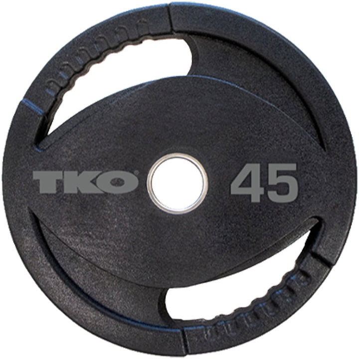 45 lb Olympic urethane grip plate with dual-slot handles and steel insert