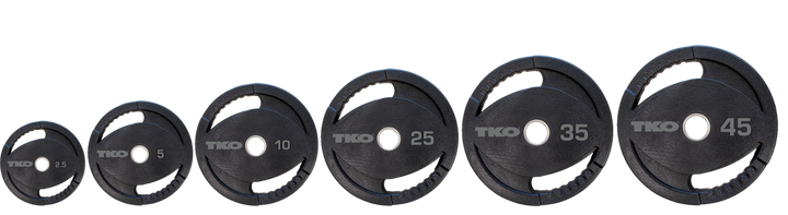 Olympic urethane grip plate collection showing available weight options