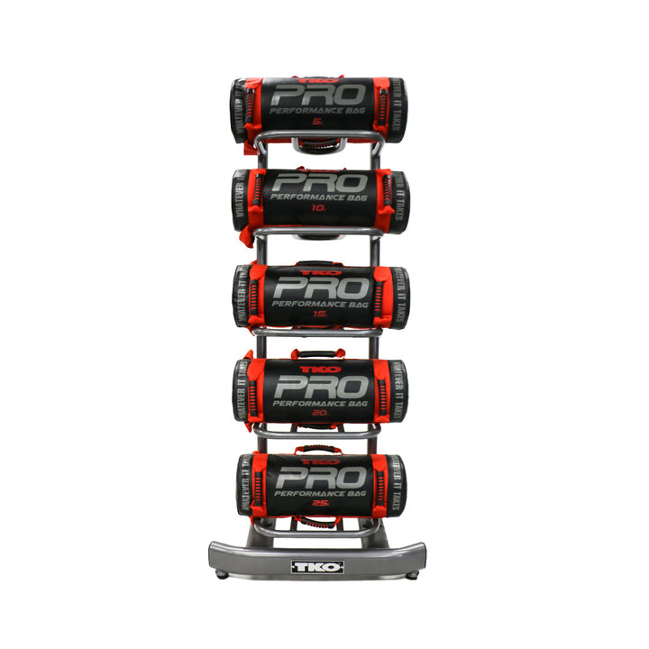 Side angle of TKO power bag storage rack with performance bag storage rings