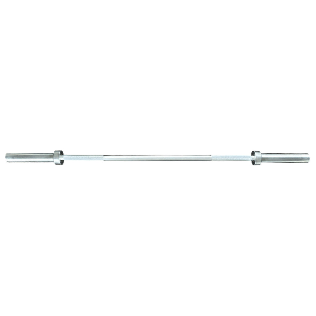 Feature details of TKO short Olympic power bar with needle bearings and medium knurl