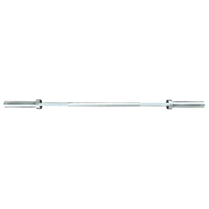 Feature details of TKO short Olympic power bar with needle bearings and medium knurl