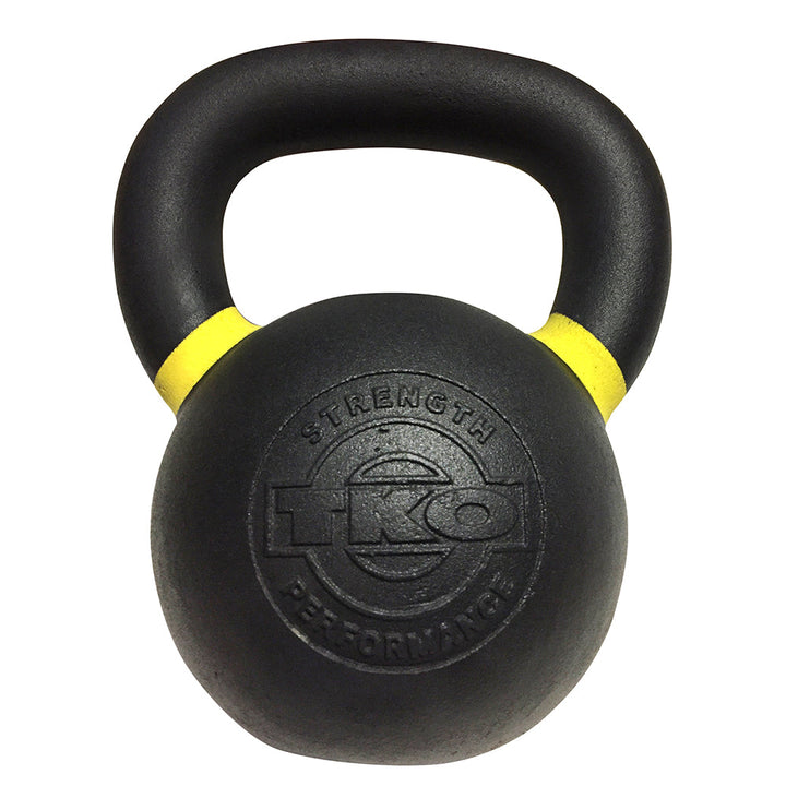 TKO Pro Cast kettlebell with yellow identification band and matte black finish
