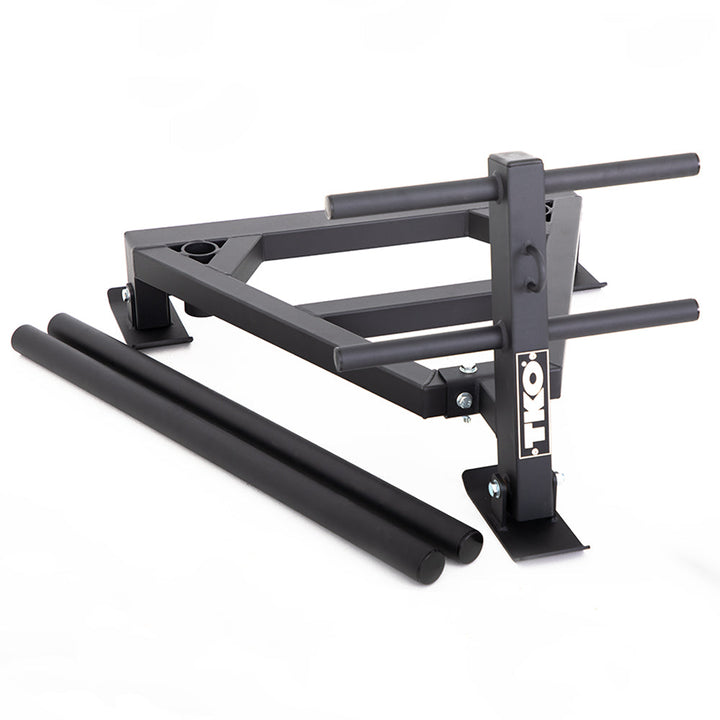 TKO push pull sled with removable push poles and frame components displayed