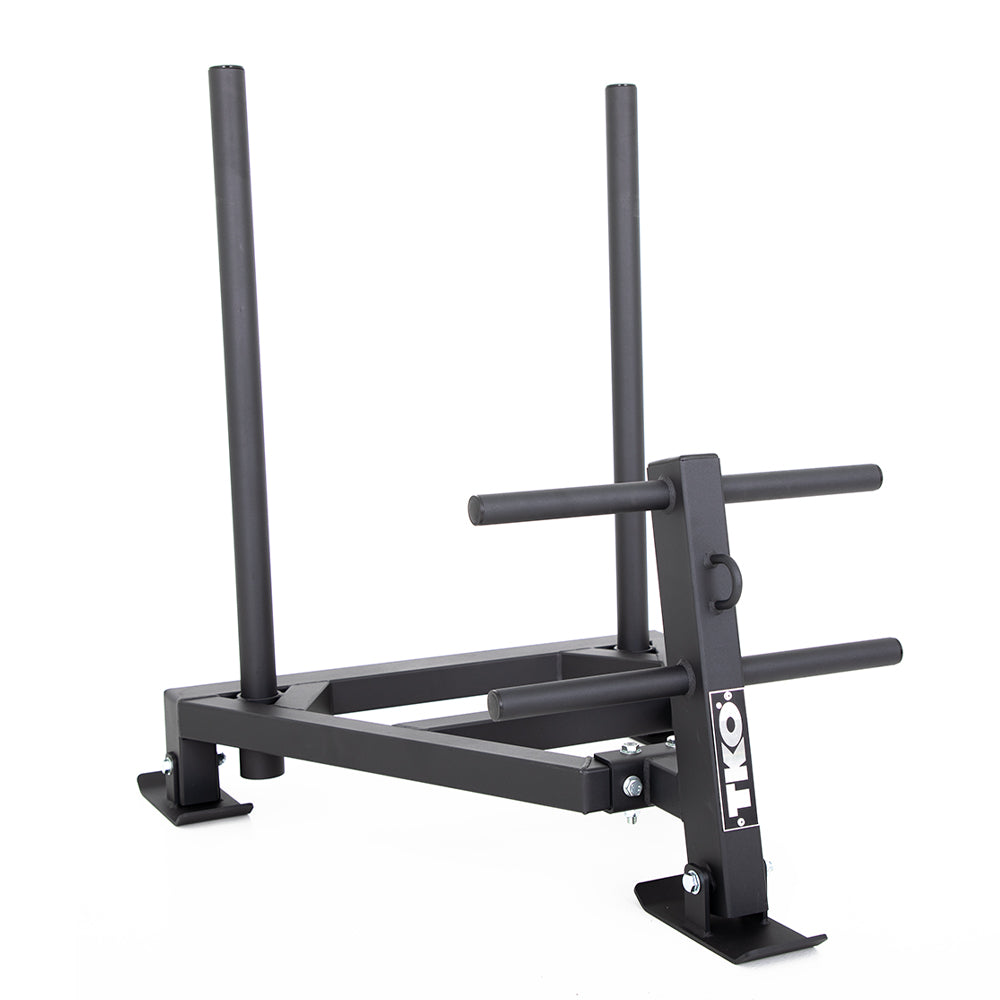 TKO push pull sled with vertical weight horns and multi-position push handles