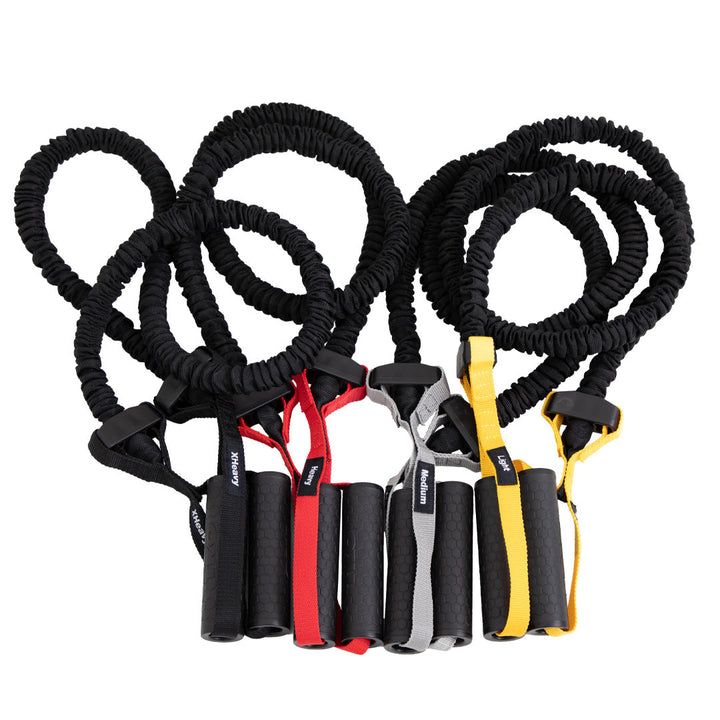 Resistance cord training accessories included with storage package