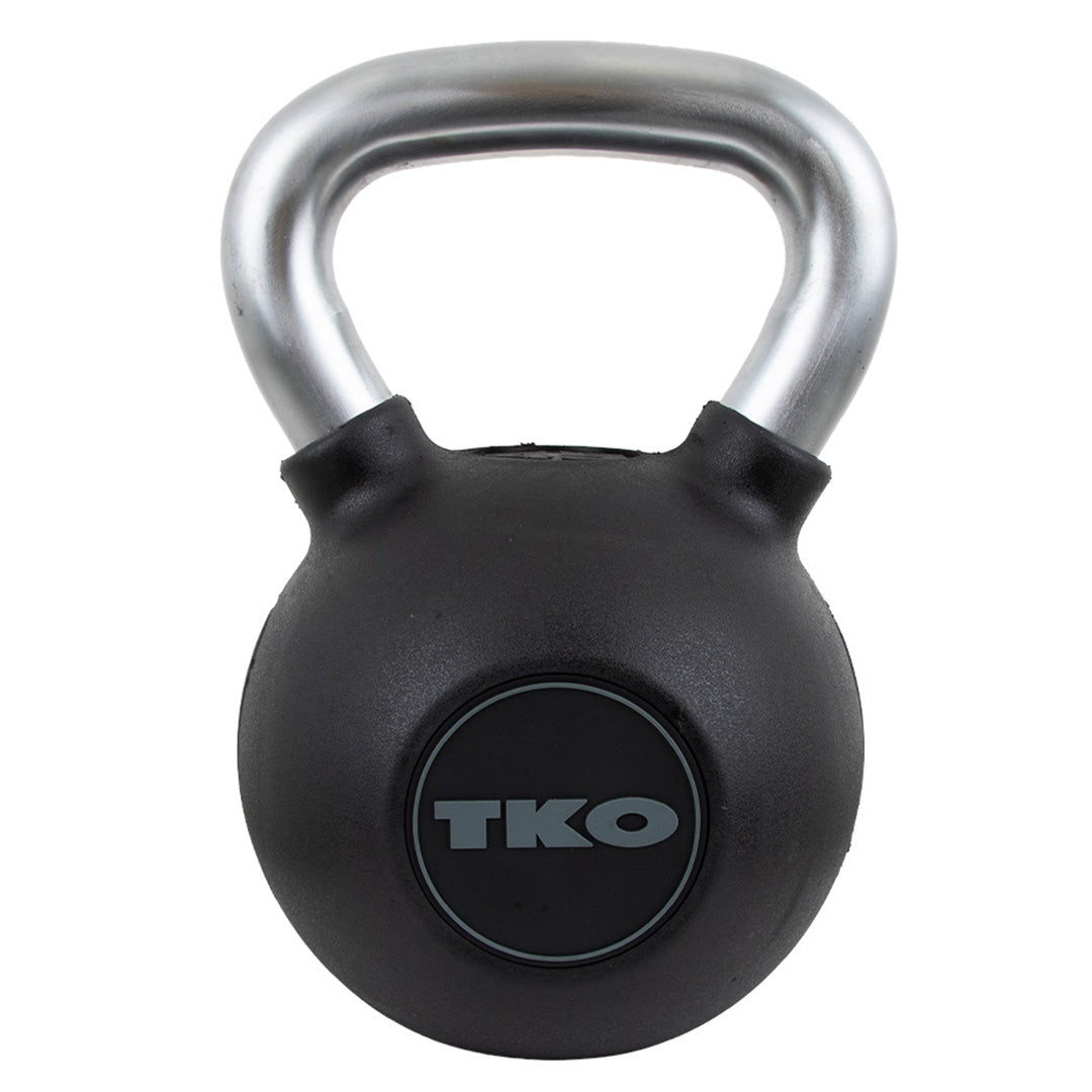 TKO rubber kettlebell with nickel-plated handle front view