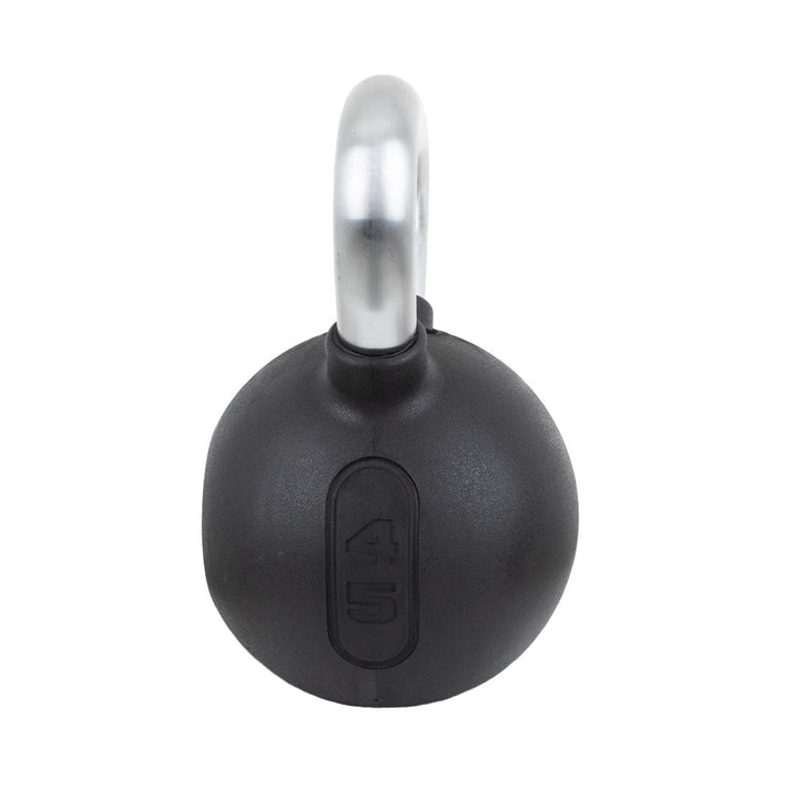 Side profile of TKO rubber kettlebell showing handle shape
