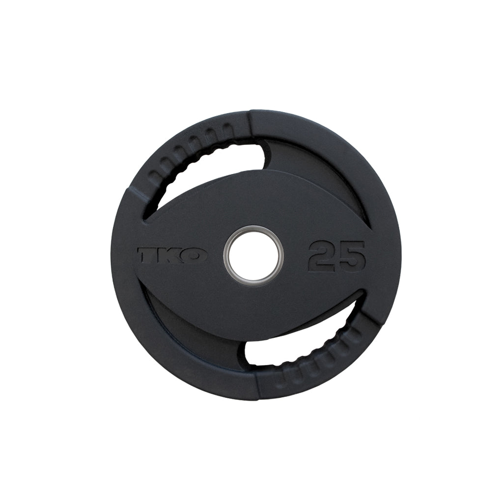 TKO rubber Olympic plate 25 lb dual grip design for easy loading and unloading in home or commercial gym use