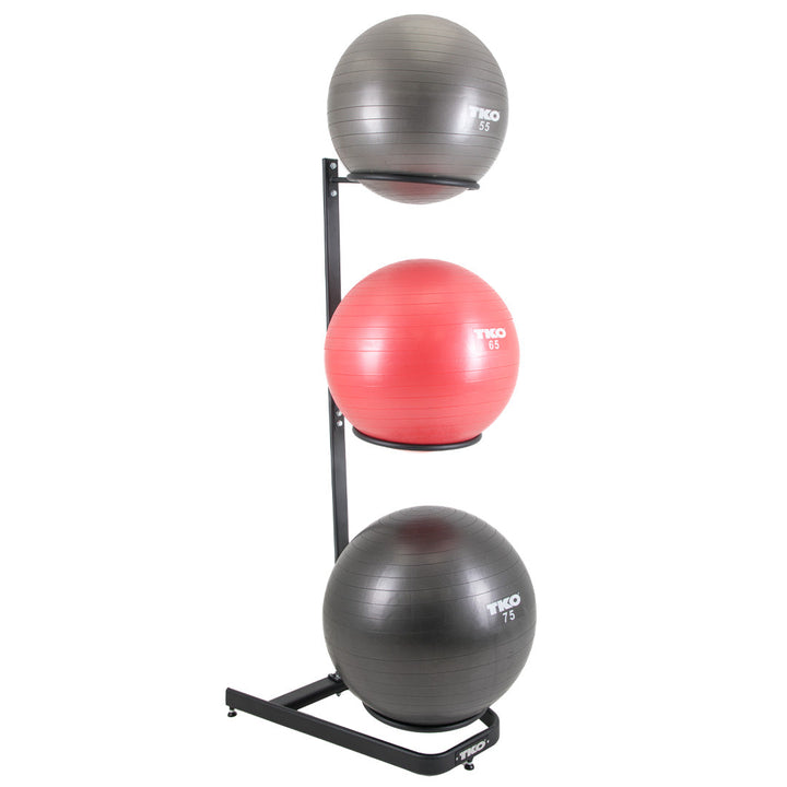 TKO stability ball rack storing multiple exercise balls in a vertical design