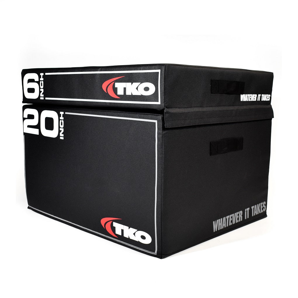 Front view of TKO stackable foam plyo boxes with secure stacking design
