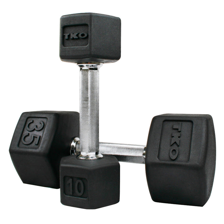 TKO Tri Grip hex dumbbells with chrome handles in multiple weight options