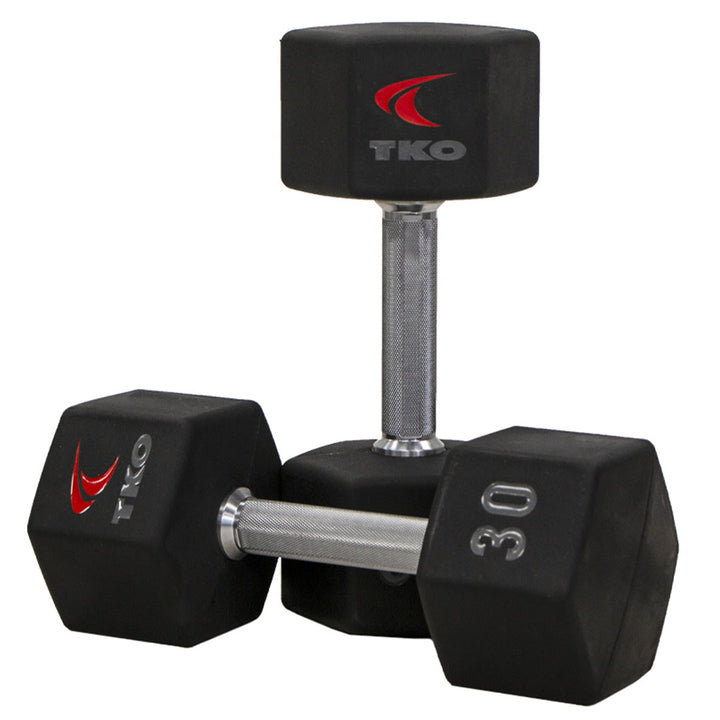 TKO Tri Grip urethane hex dumbbell with hard chrome handle