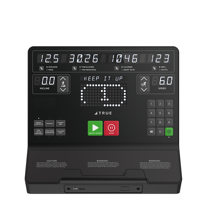 LED Close-up of a touchscreen console option for the TRUE Apex XRide recumbent elliptical