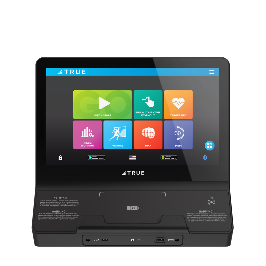 UNITE 16-inch touchscreen console option for the TRUE Apex XRide recumbent elliptical with color interface