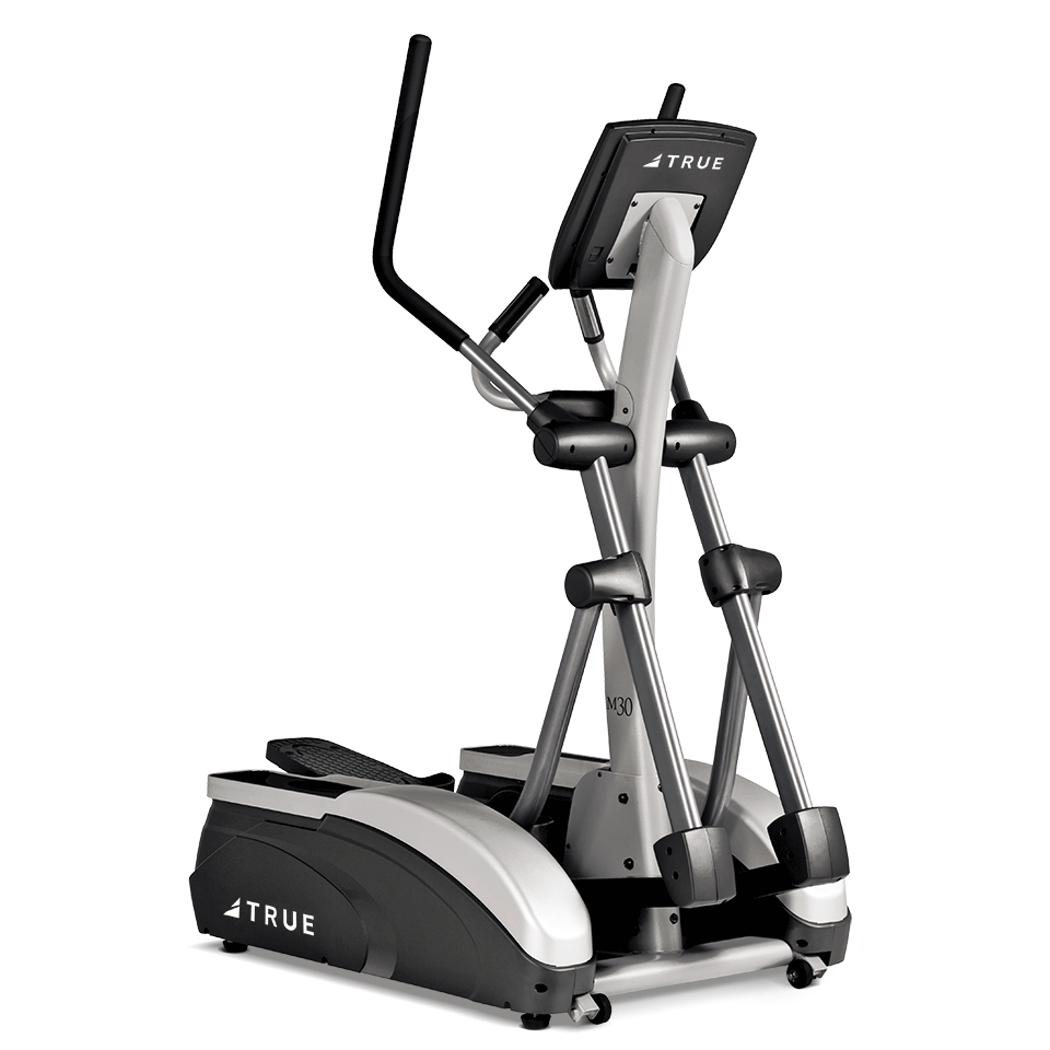 TRUE M30 elliptical from a front angle with pedals, handles, console, and compact base