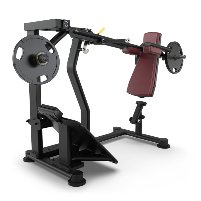 TRUE PLS-1400 plate loaded pendulum squat configured with cranberry upholstery  