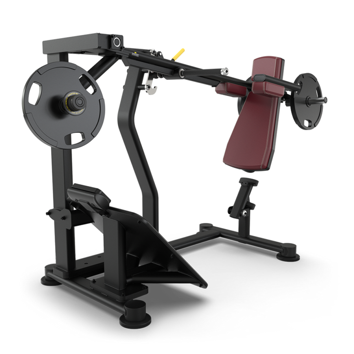 TRUE PLS-1400 plate loaded pendulum squat configured with cranberry upholstery  