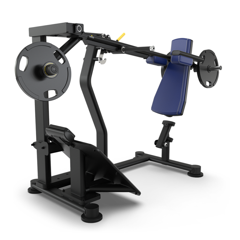TRUE PLS-1400 plate loaded pendulum squat configured with royal blue upholstery  