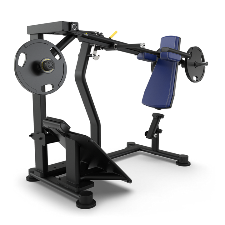 TRUE PLS-1400 plate loaded pendulum squat configured with royal blue upholstery  