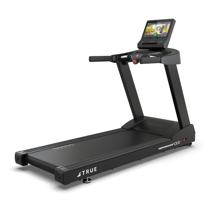 TRUE Performance 1000 treadmill shown from a front angle with touchscreen console and running surface.