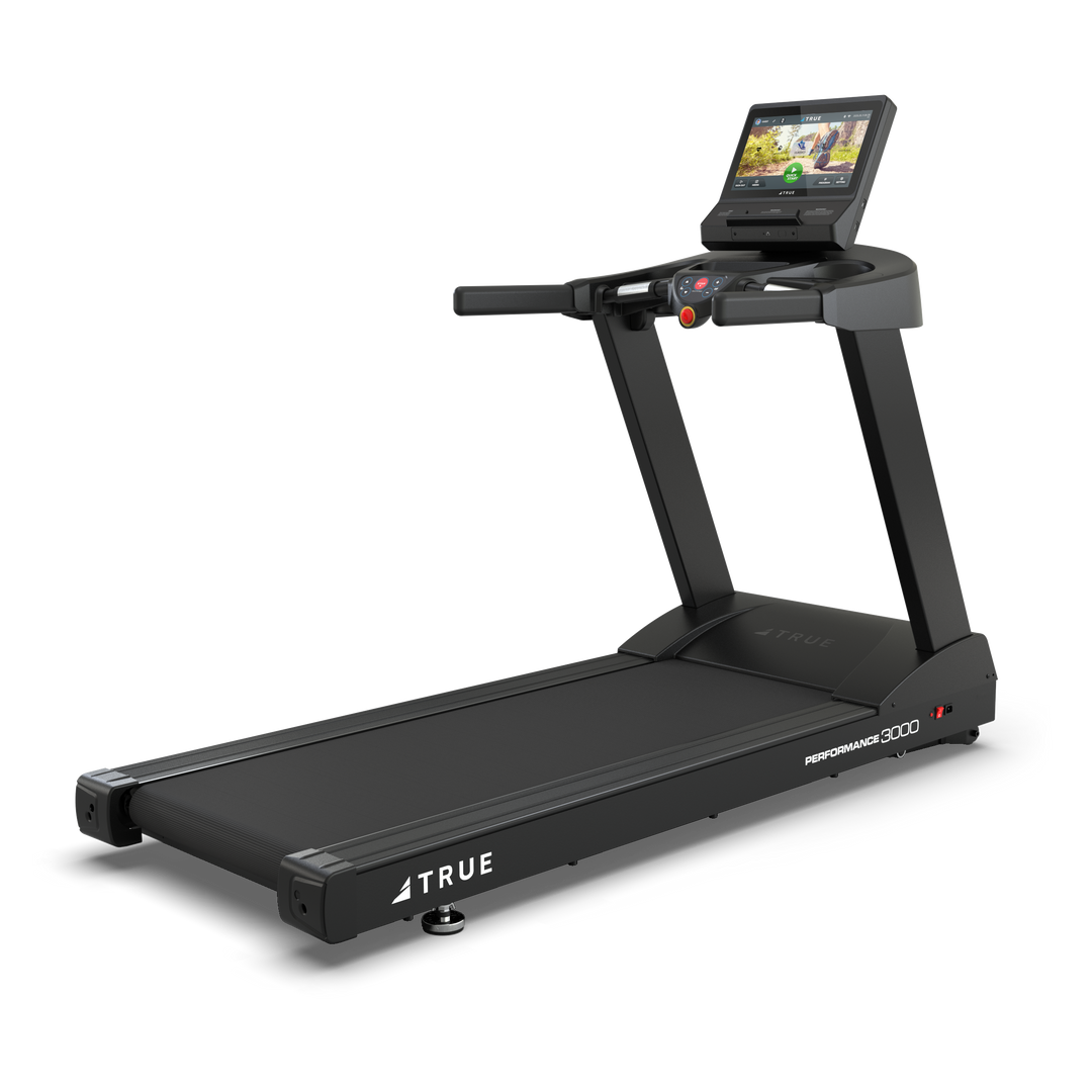 TRUE Performance 3000 treadmill shown from a front angle with touchscreen console and running surface.
