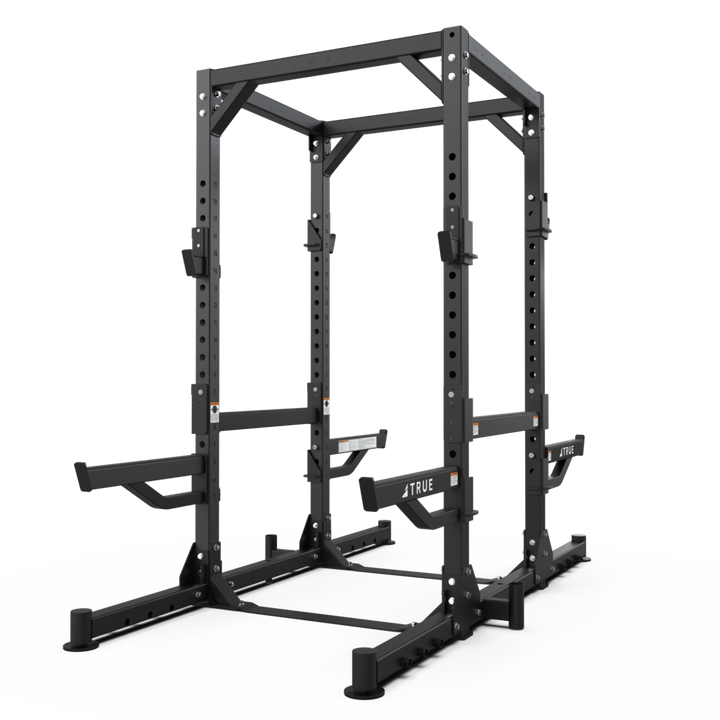 TRUE XFW-8300 dual-sided weight rack with three rack stations, adjustable bar catches, and catch rails