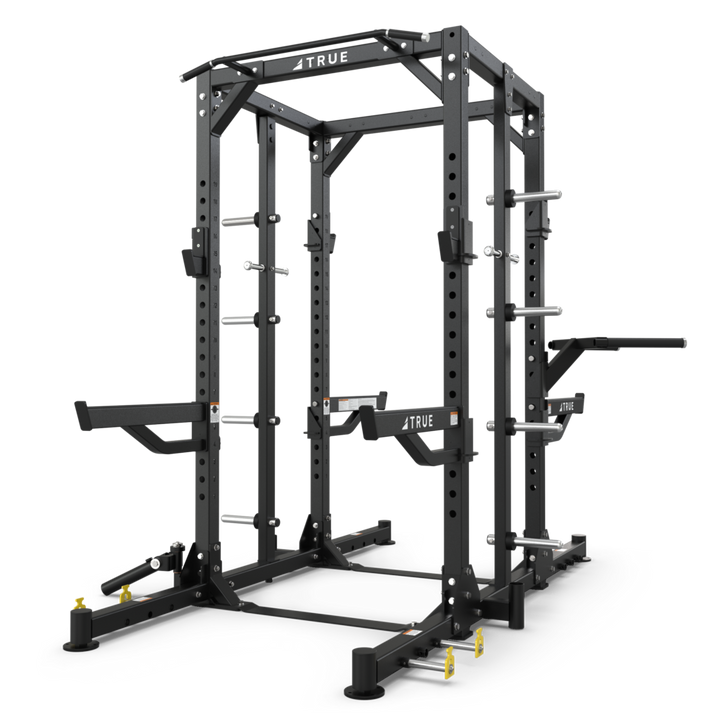 TRUE XFW-8300 dual-sided weight rack with multiple plate storage posts, adjustable bar catches, and three rack stations