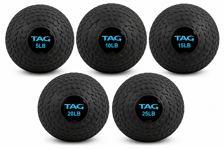 Black tire tread slam ball set with multiple weight options
