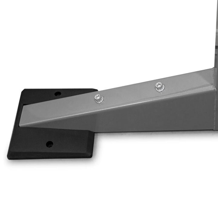 Close-up of Torque USA X-Create 2-Sided 5 ft upright showing the Platinum support arm and bolted base connection.