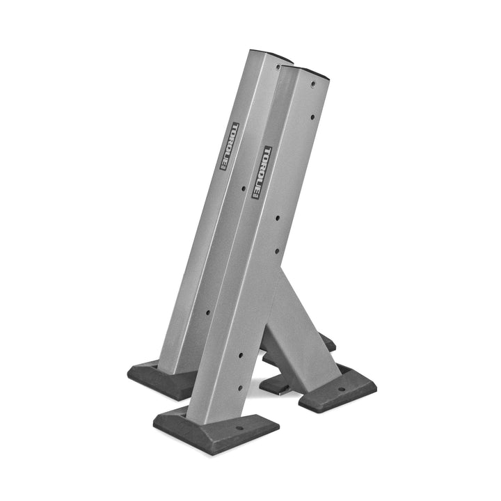 Torque USA X-Create 3 ft angled storage rack sides in Platinum, showing two angled supports with mounting holes and base plates.
