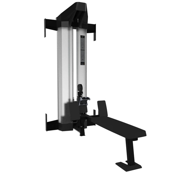 Torque USA X-Create 4 ft seated row module with aluminum row handle, molded foot placements, and vertical weight stack.