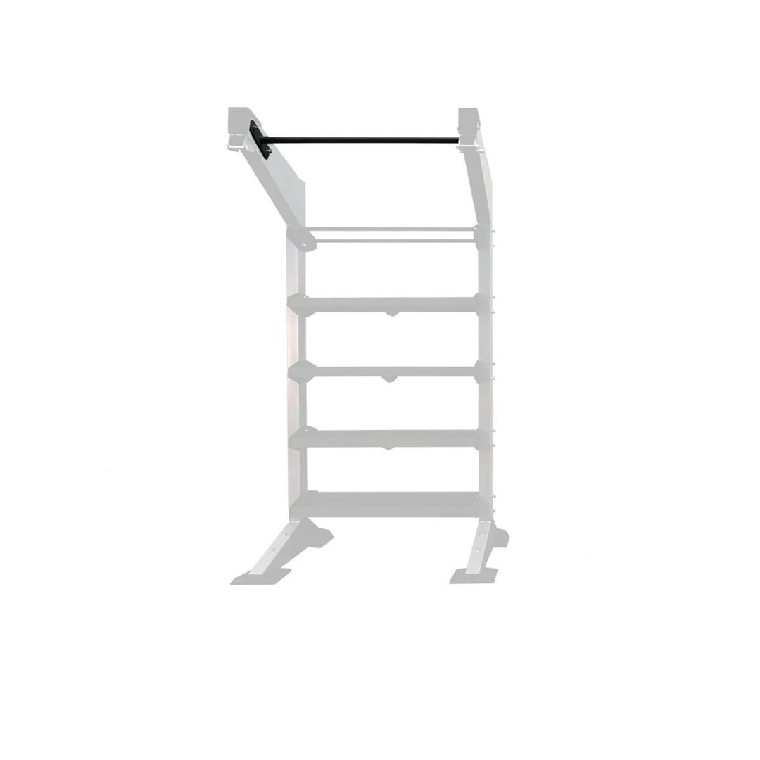 Torque USA X-Create 4 ft Single Cross pull-up bar installed at the top of a modular gym frame with ladder-style crossbars.