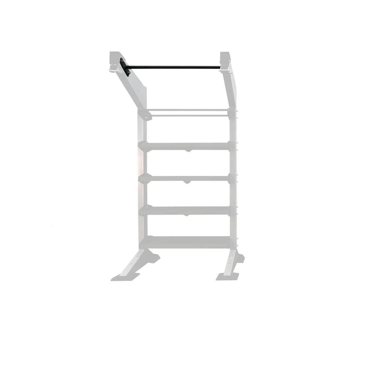 Torque USA X-Create 4 ft Single Cross pull-up bar installed at the top of a modular gym frame with ladder-style crossbars.