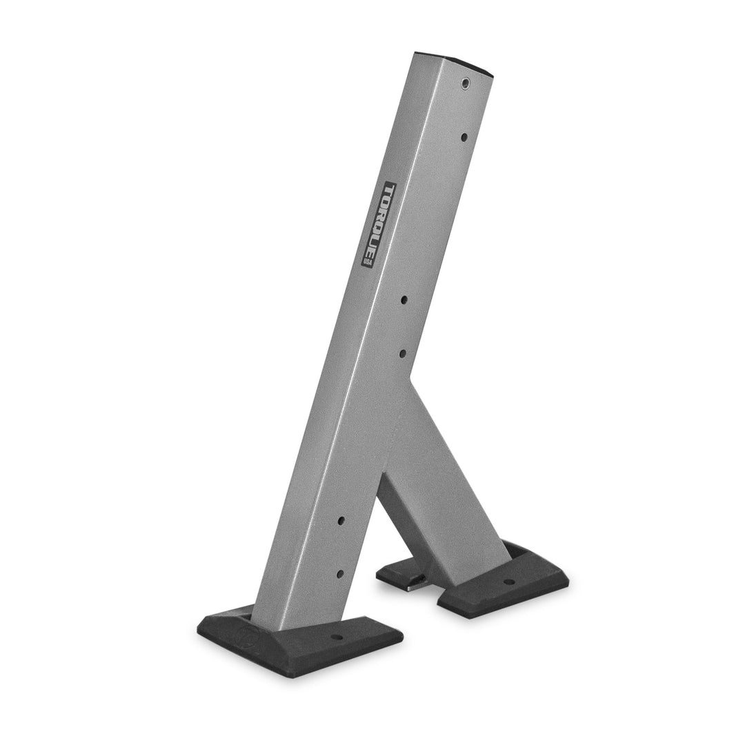 Side view of Torque USA X-Create 3 ft angled storage rack sides in Platinum with angled support braces and base plates.