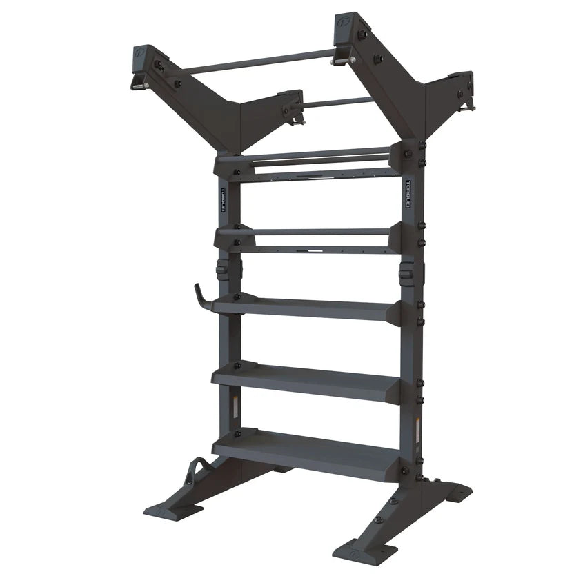 Torque X-CREATE 1-module 2-sided storage center in Satin Black with pull-up stations, ball storage, and accessory trays