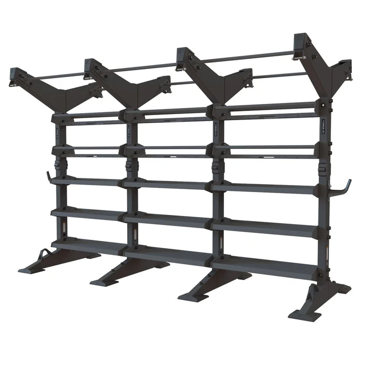 Torque X-CREATE 3-module 2-sided storage center in Satin Black with pull-up stations, ball storage, and accessory trays