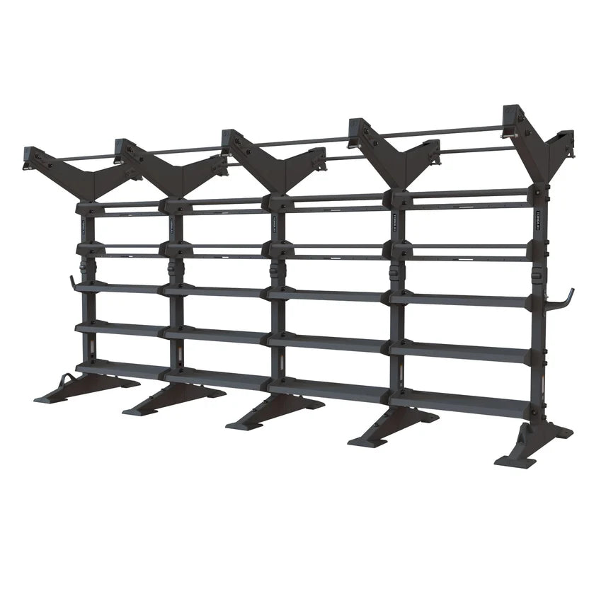 Torque X-CREATE 4-module 2-sided storage center in Satin Black with pull-up stations, ball storage, and accessory trays