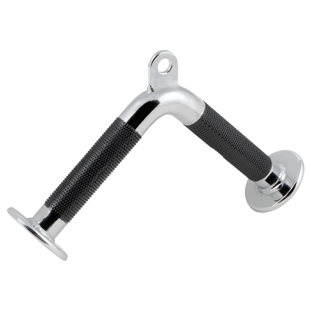 Triceps extension cable bar with black urethane grips and angled handles